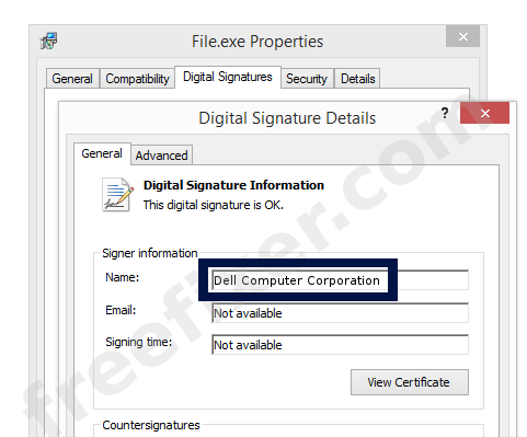 Screenshot of the Dell Computer Corporation certificate